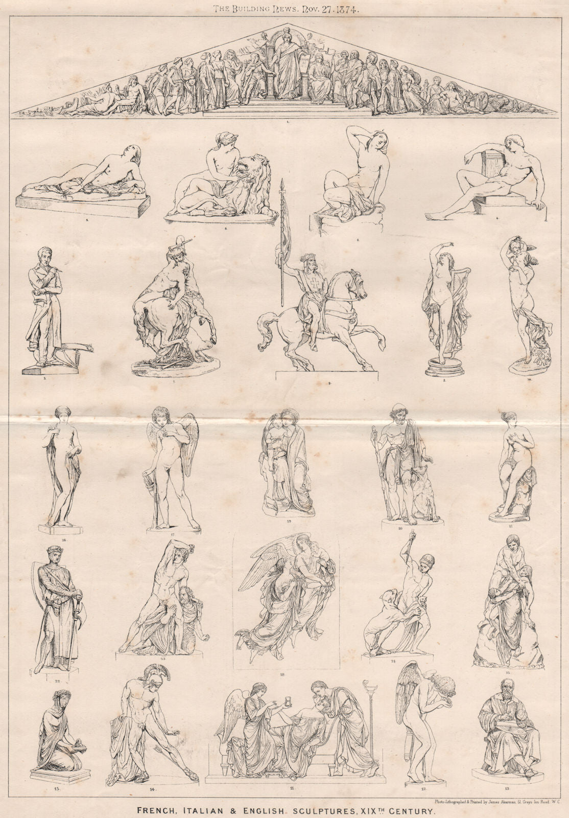 French, Italian & English sculptures, XIXth. Century. Decorative 1874 print